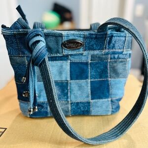 Donna Sharp Denim Patchwork Shoulder Bag with additional handle